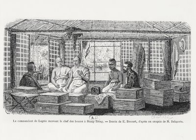 Commander Lagree receiving the chief of the monks at Stung Treng, Cambodia by Louis Delaporte